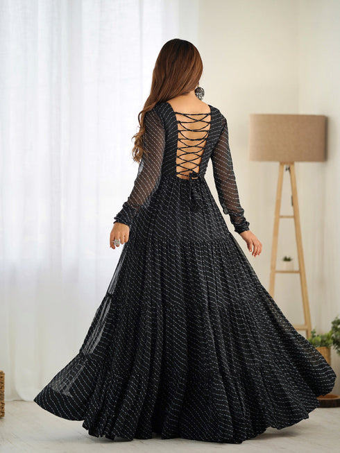 Black Heavy Pure Soft Fox Georgette Anarkali Dress 193237 Back View