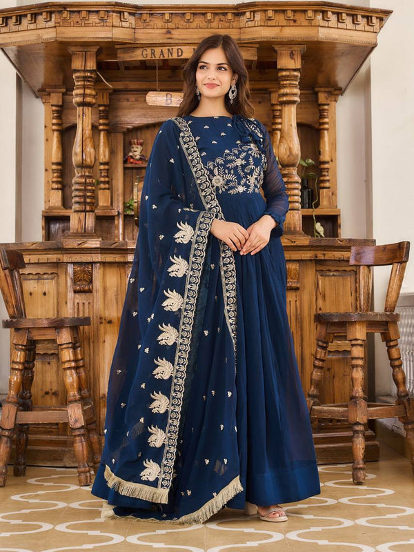 Navy Blue Fox Georgette Anarkali Dress 193239