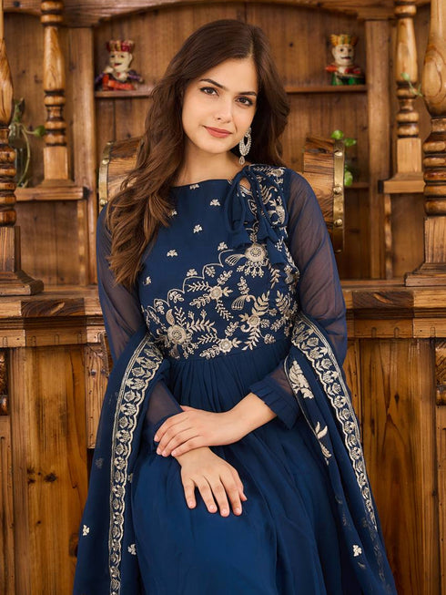 Navy Blue Fox Georgette Anarkali Dress 193239 Salwar Kameez
