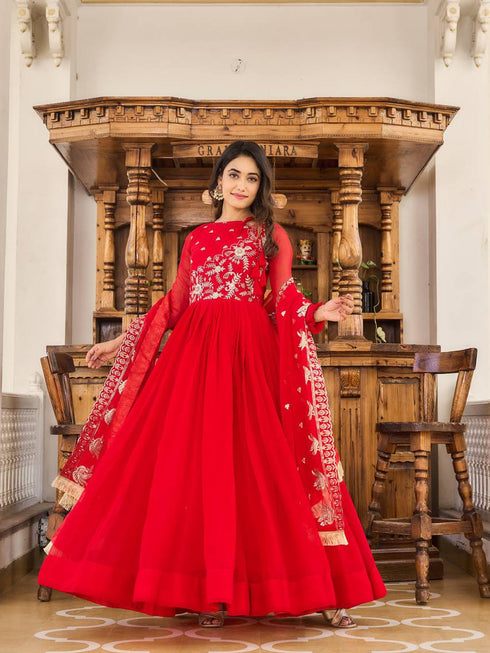 Red Fox Georgette Anarkali Dress 193240 Closure View