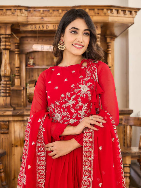 Red Fox Georgette Anarkali Dress 193240 Back View