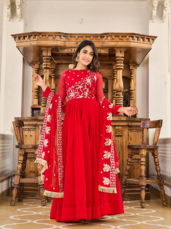 Red Fox Georgette Anarkali Dress 193240