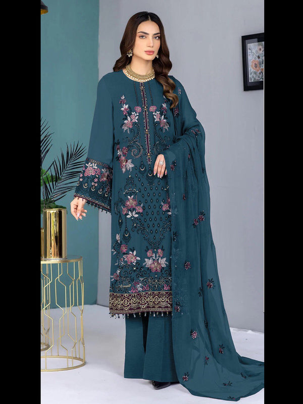 Teal Heavy Faux Georgette Pant Suit 193258