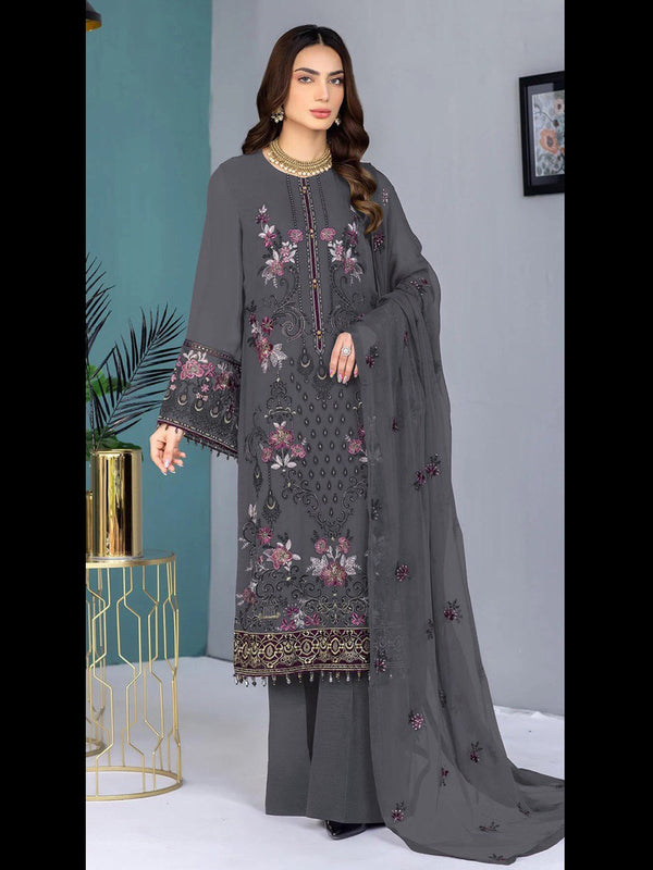 Grey Heavy Faux Georgette Pant Suit 193260