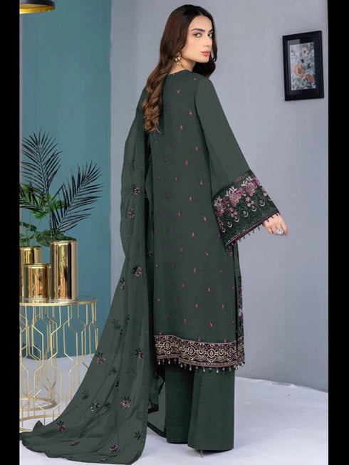 Mehendi Green Heavy Faux Georgette Pant Suit 193261 Closure View