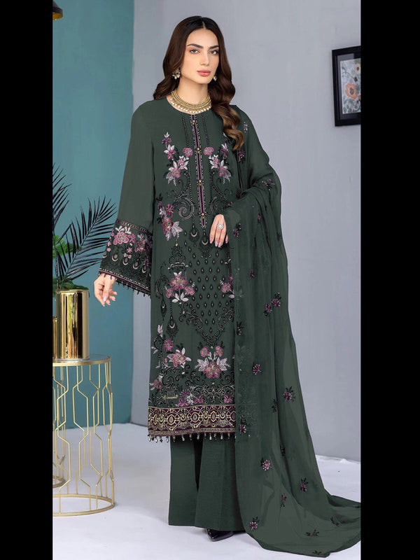 Mehendi Green Heavy Faux Georgette Pant Suit 193261