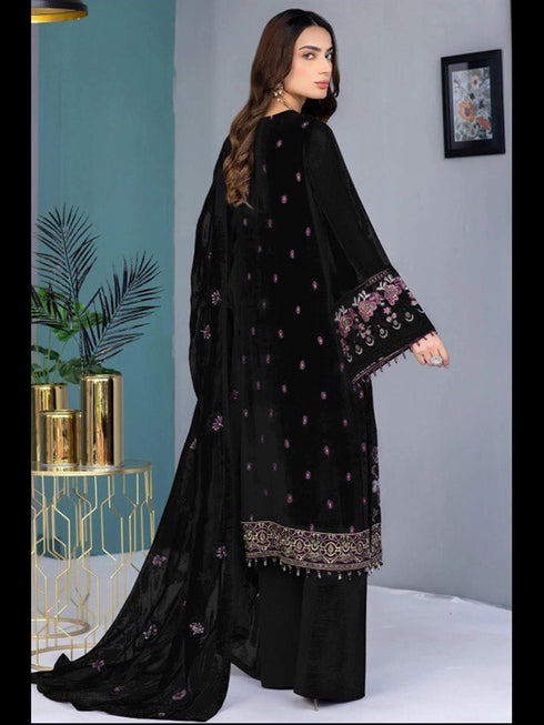 Black Heavy Faux Georgette Pant Suit 193262 Closure View