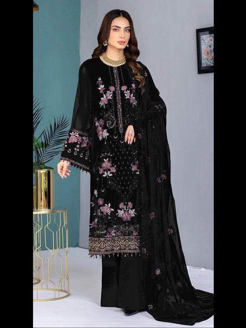 Black Heavy Faux Georgette Pant Suit 193262