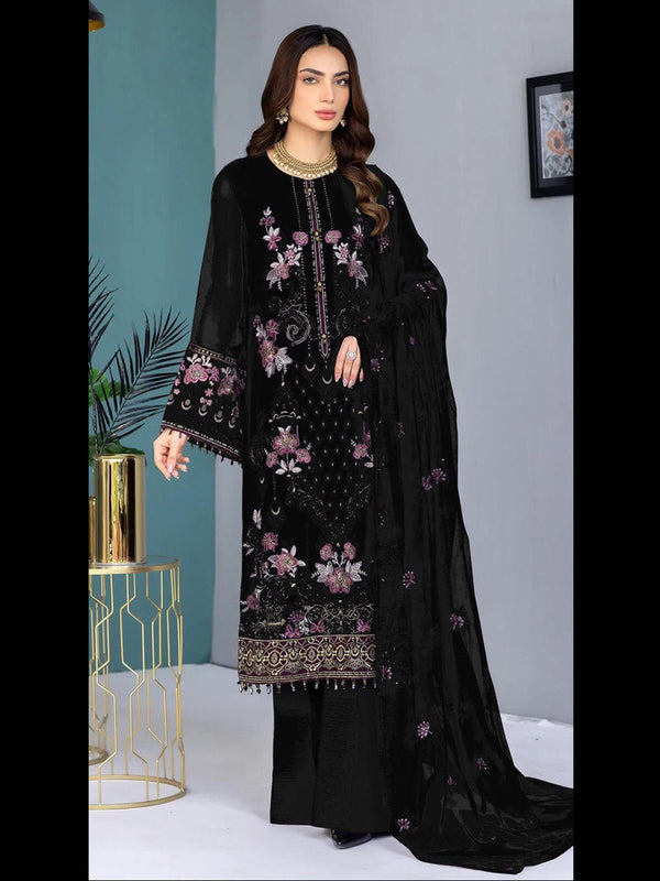 Black Heavy Faux Georgette Pant Suit 193262