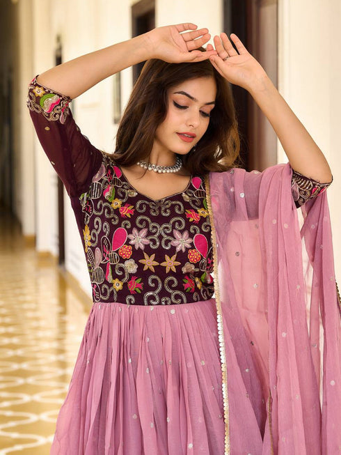 Multi Shimmer Anarkali Dress 193356 Closure View