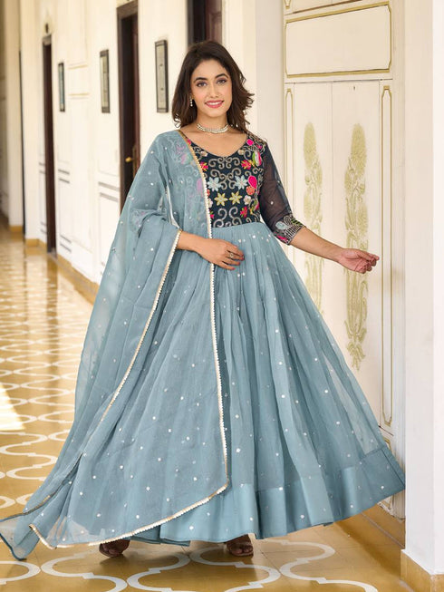 Multi Shimmer Anarkali Dress 193357 Closure View