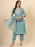 Aqua Blue Cotton Pant Suit 193358 Closure View