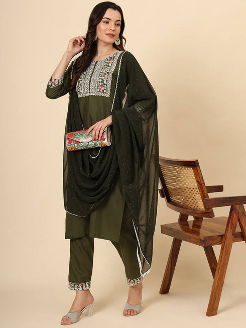 Mehendi Green Cotton Pant Suit 193360 Closure View