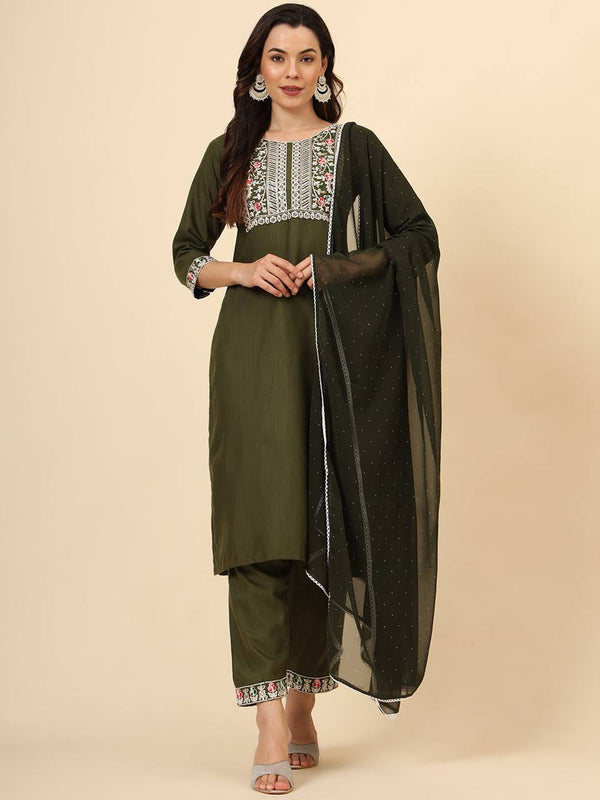 Mehendi Green Cotton Pant Suit 193360