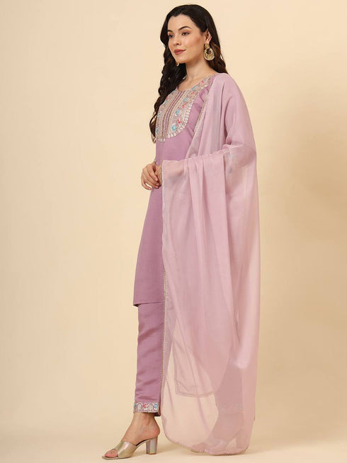 Lavender Silk Blend Pant Suit 193364 Closure View