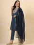 Navy Blue Silk Blend Pant Suit 193365 Closure View