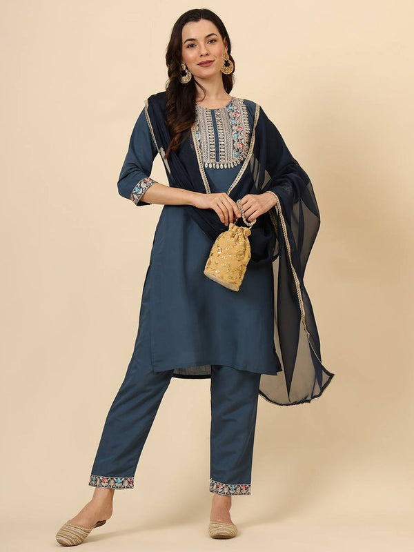 Navy Blue Silk Blend Pant Suit 193365