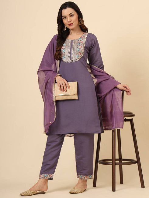Purple Silk Blend Pant Suit 193367 Closure View
