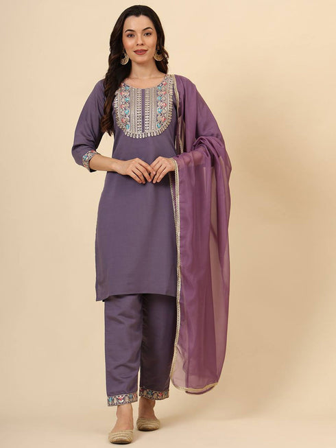 Purple Silk Blend Pant Suit 193367