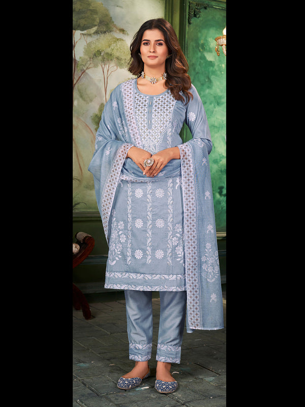 Grey Muslin Pant Suit 193397