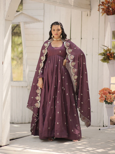 Onion Vichitra Shimmer Anarkali Dress 193437