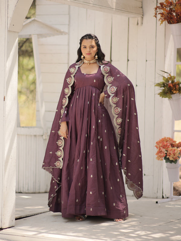 Onion Vichitra Shimmer Anarkali Dress 193437