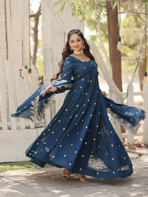Rama Vichitra Shimmer Anarkali Dress 193438 Closure View