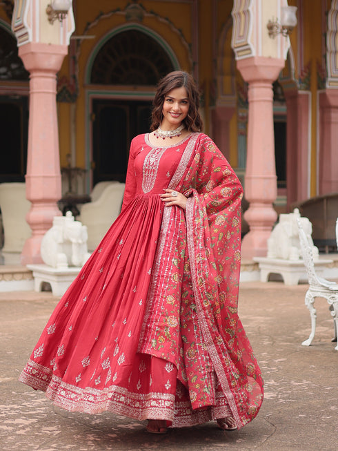 Maroon Chinon Anarkali Dress 193439 Closure View