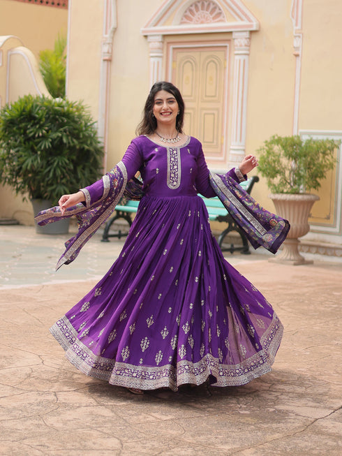 Purple Chinon Anarkali Dress 193440 Back View