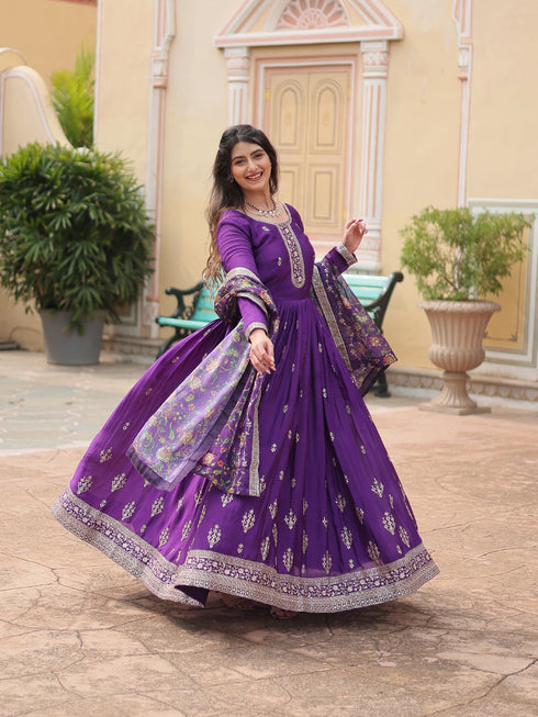 Purple Chinon Anarkali Dress 193440 Salwar Kameez