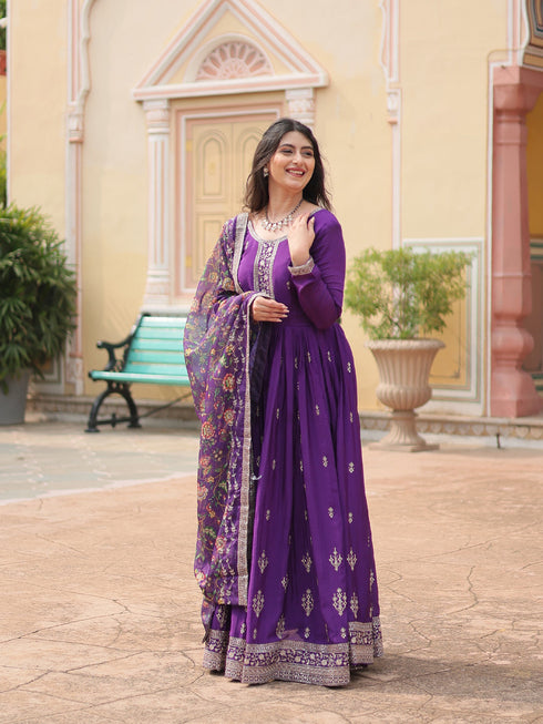 Purple Chinon Anarkali Dress 193440