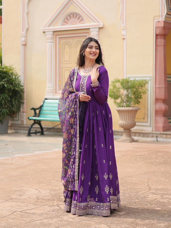 Purple Chinon Anarkali Dress 193440