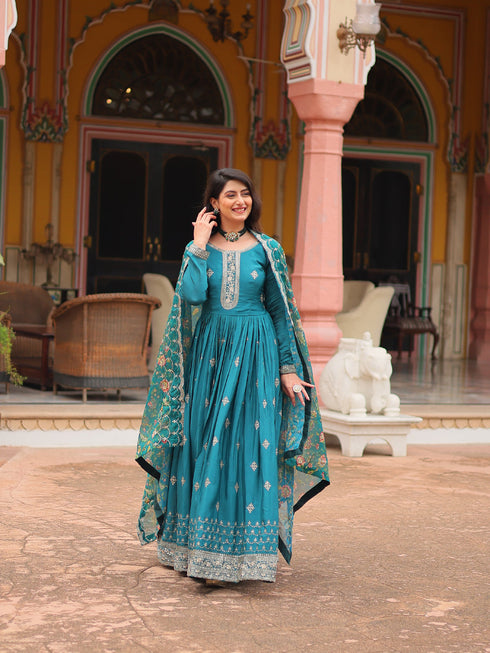 Rama Chinon Anarkali Dress 193441 Closure View