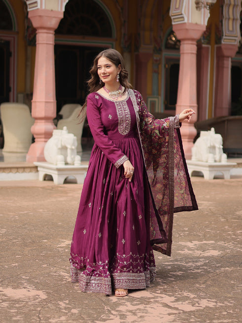 Wine Chinon Anarkali Dress 193442