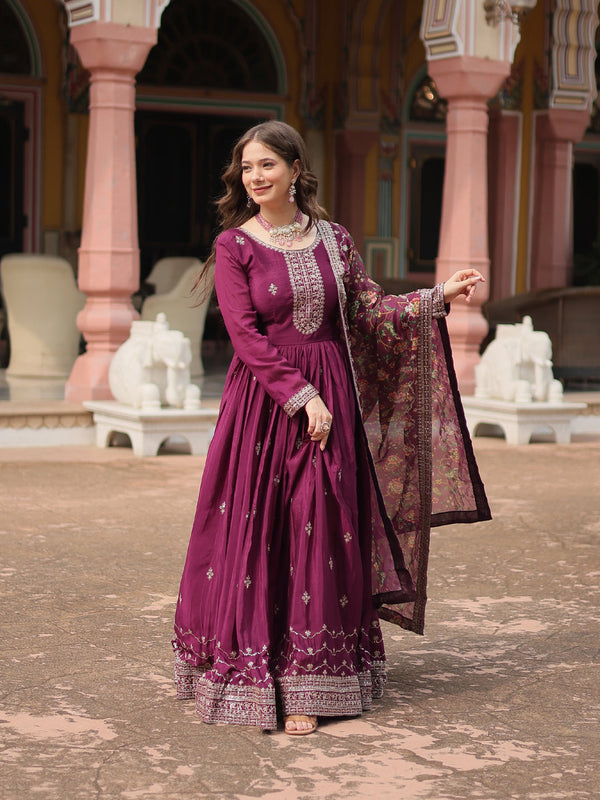 Wine Chinon Anarkali Dress 193442