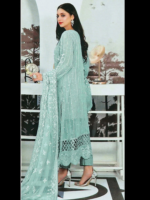 Aqua Blue Heavy Faux Georgette Pant Suit 193452 Closure View