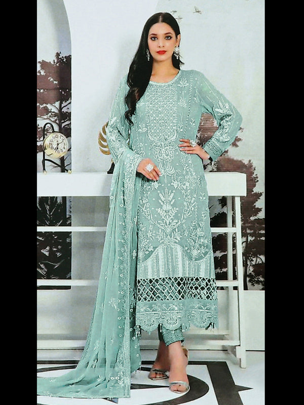 Aqua Blue Heavy Faux Georgette Pant Suit 193452