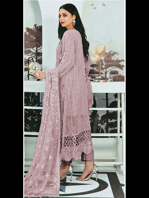 Mauve Heavy Faux Georgette Pant Suit 193453 Closure View