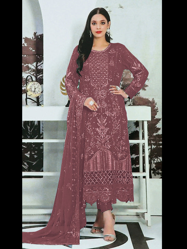 Maroon Heavy Faux Georgette Pant Suit 193456