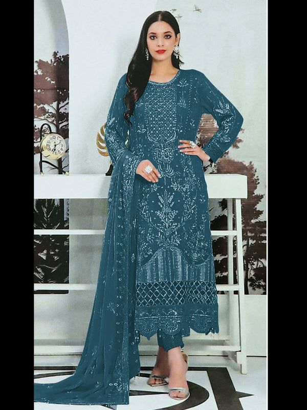 Teal Heavy Faux Georgette Pant Suit 193457