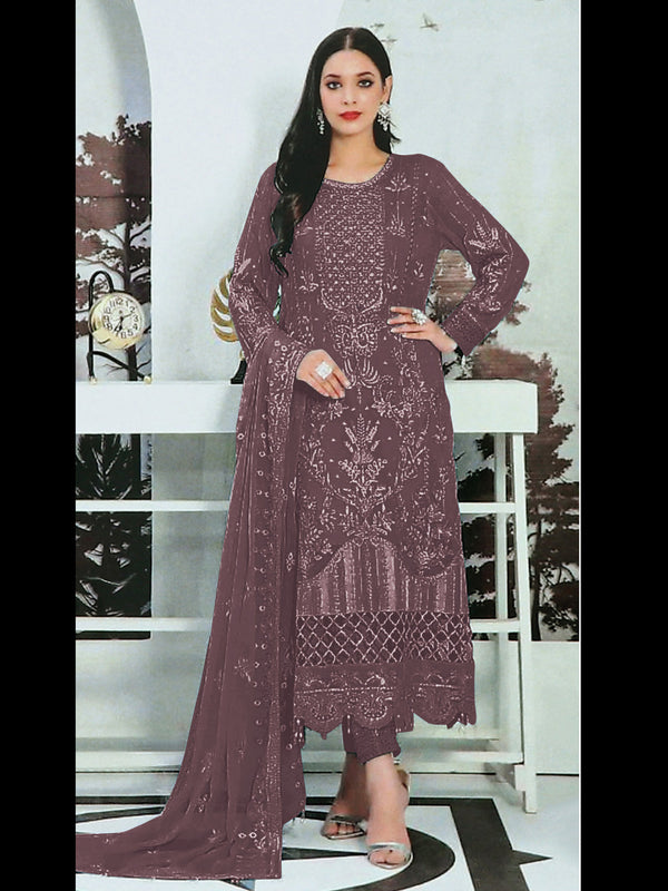 Coffee Heavy Faux Georgette Pant Suit 193458