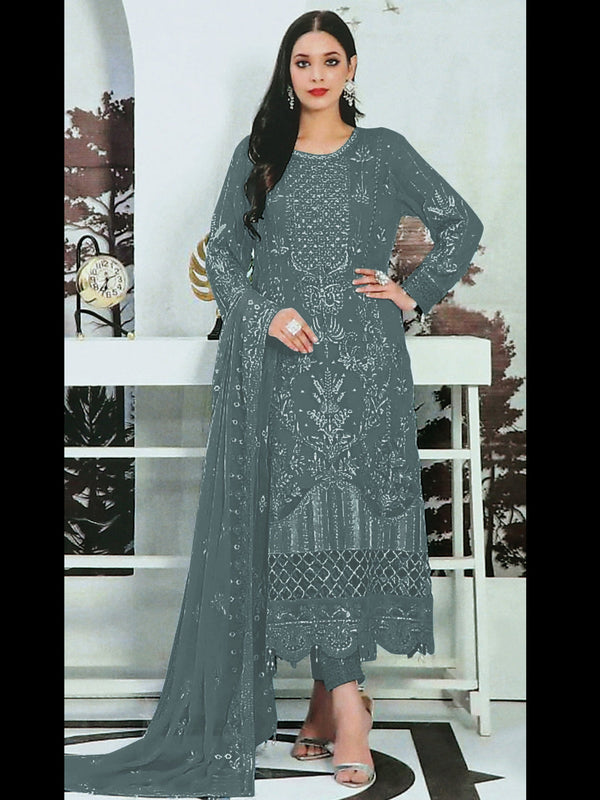 Grey Heavy Faux Georgette Pant Suit 193459