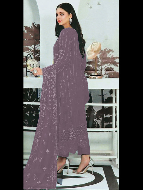 Purple Heavy Faux Georgette Pant Suit 193460 Closure View