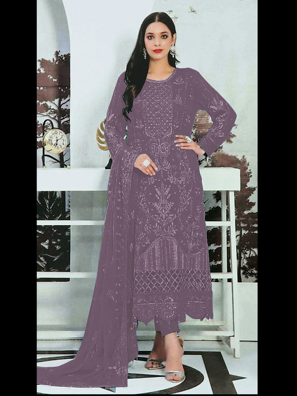 Purple Heavy Faux Georgette Pant Suit 193460