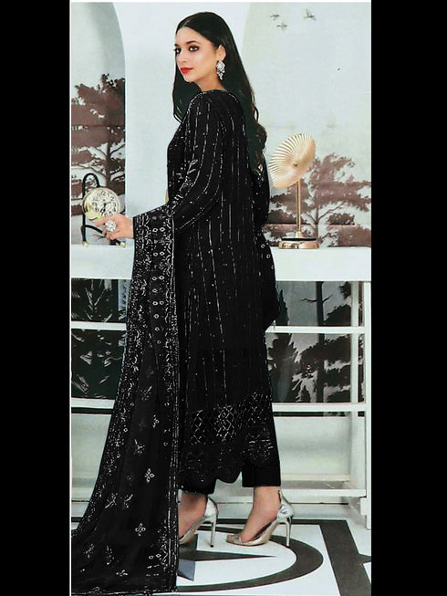 Black Heavy Faux Georgette Pant Suit 193462 Closure View