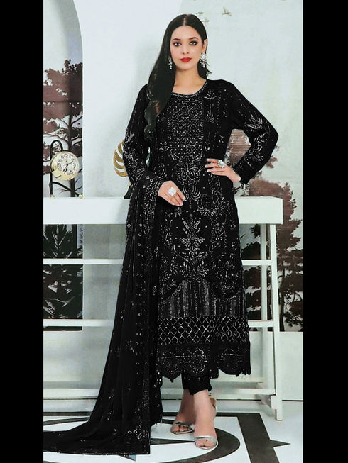 Black Heavy Faux Georgette Pant Suit 193462