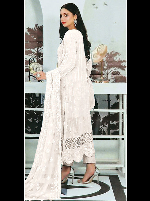 White Heavy Faux Georgette Pant Suit 193463 Closure View