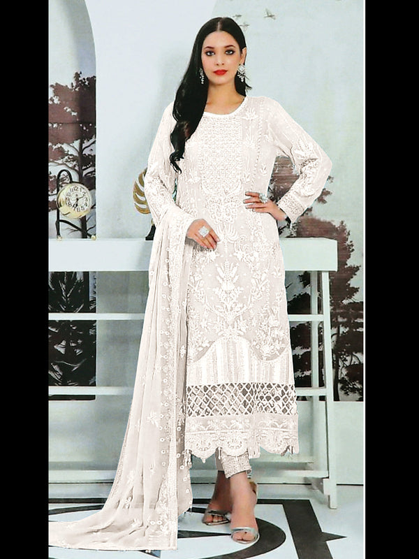 White Heavy Faux Georgette Pant Suit 193463