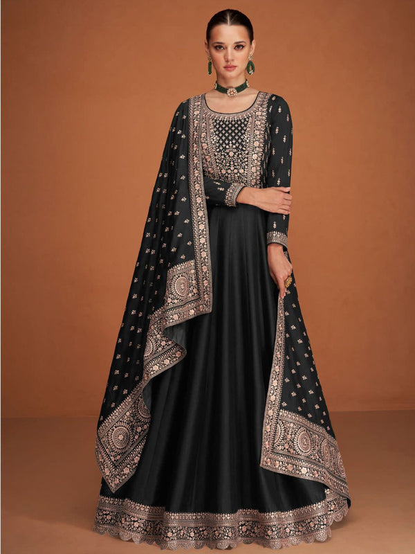 Black Heavy Premium Silk Anarkali Dress 193465