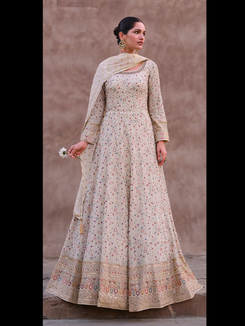 Off White Heavy Real Georgette Anarkali Dress 193469